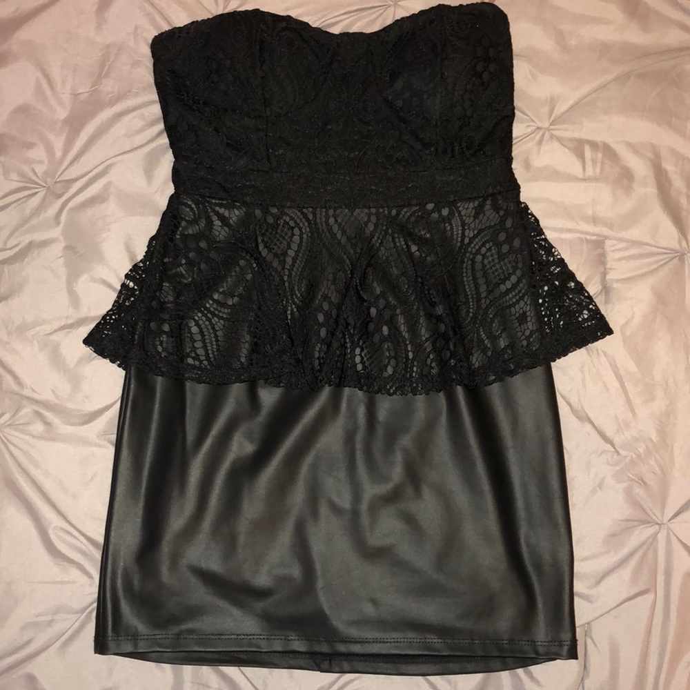 Black lace and pleather mini dress! Never worn!